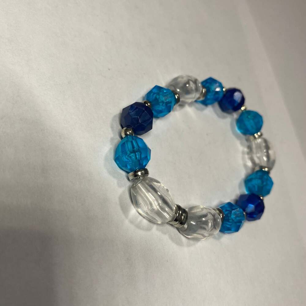 Avalaya Light Blue Glass Bead with Silver Tone Crystal Ring Stretch Bracelet